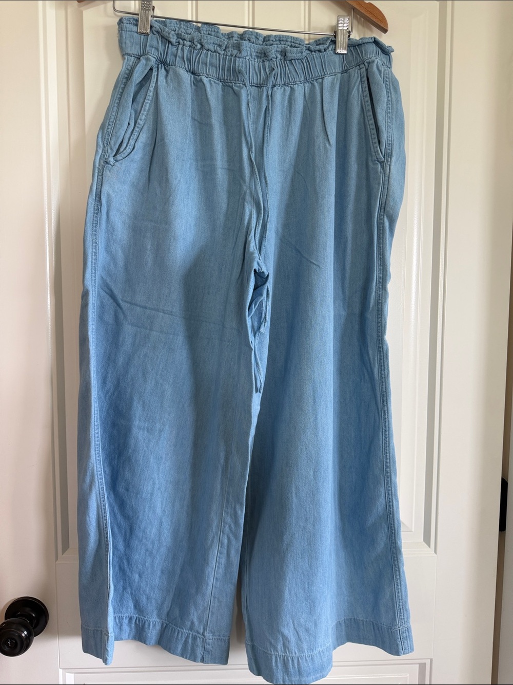 LOFT Light Blue Wide-Leg Elastic Waist Pants
